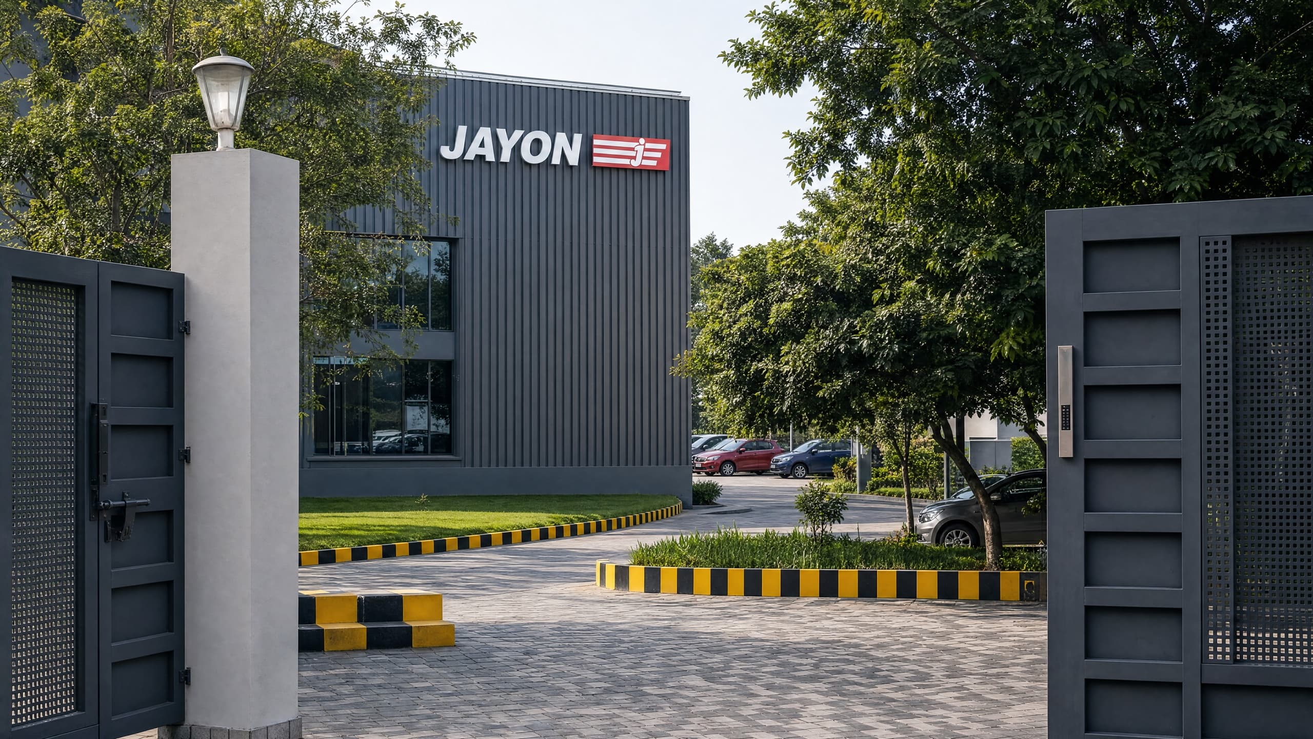 Jayon Factory — the entrance court through the open gates